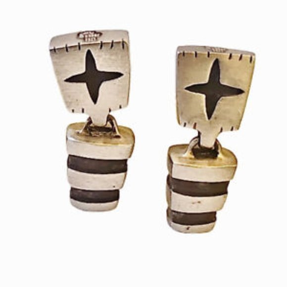 Lisa Jenks Garland Sterling Silver Earrings CAT TRACKS Dangle Post Modernist - Picture 6 of 14